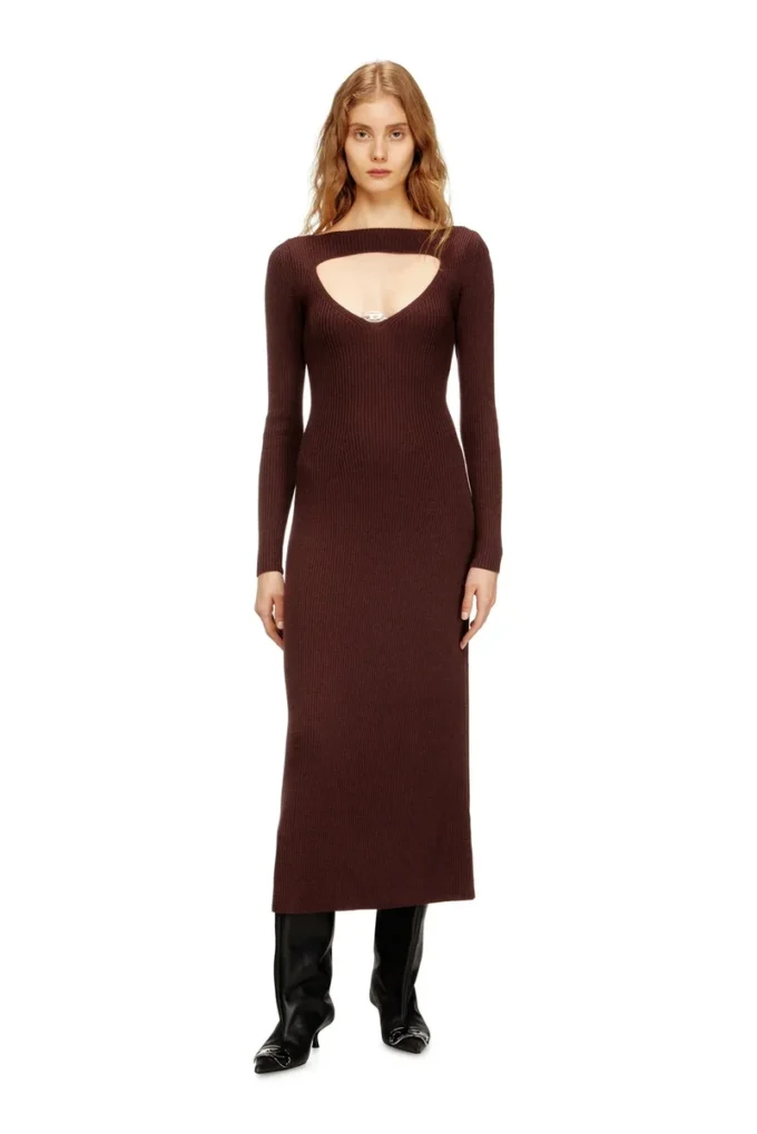 m-oloni Robe midi en laine avec incrustation