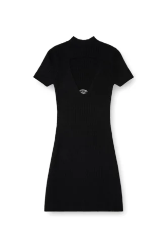 m-olympe Robe courte ajourée en maille de laine côtelée