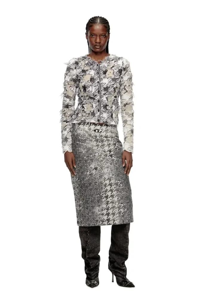 m-sibylla Cardigan en jacquard pied-de-poule dévoré