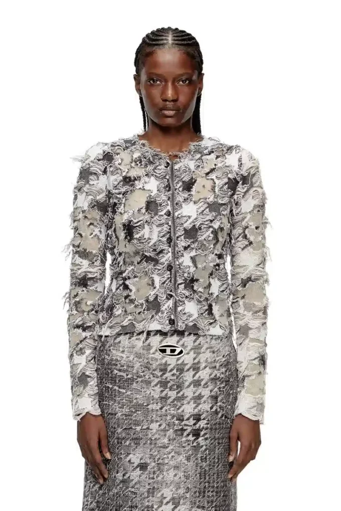 m-sibylla Cardigan en jacquard pied-de-poule dévoré