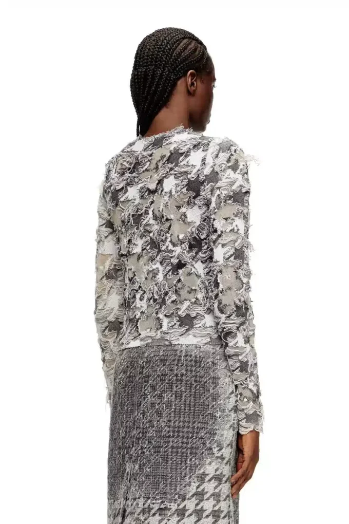 m-sibylla Cardigan en jacquard pied-de-poule dévoré