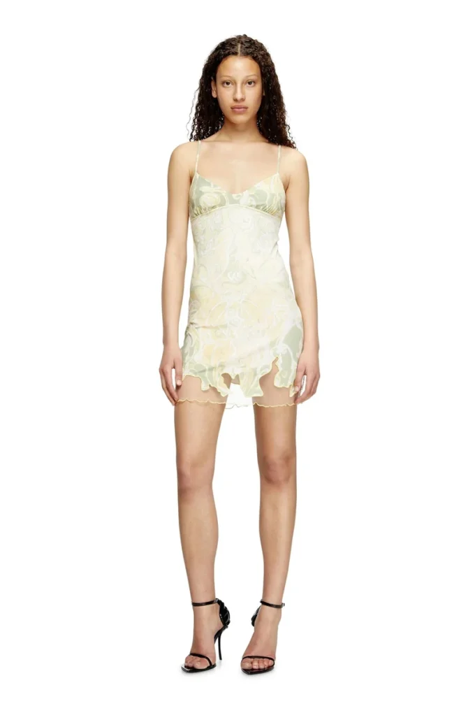Mini-robe en nylon avec incrustation et imprimé héraldique