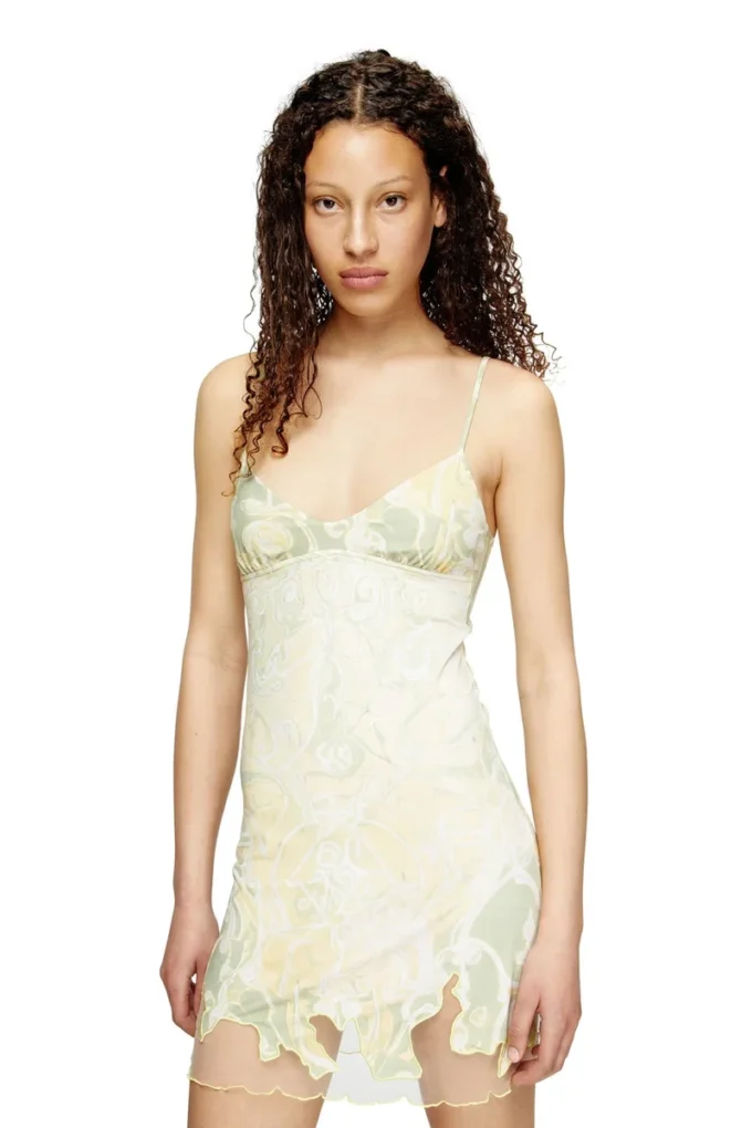Mini-robe en nylon avec incrustation et imprimé héraldique