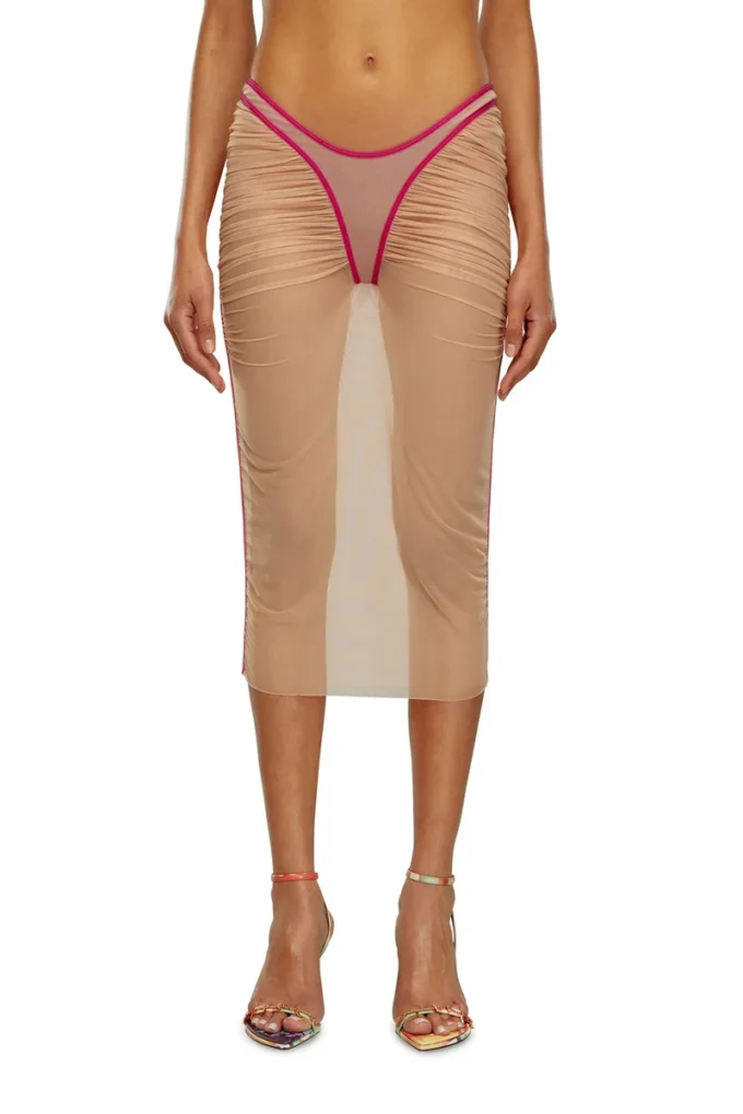 o-lyla Jupe midi transparente en tulle froncé