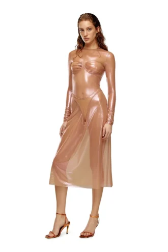 o-moni Jupe midi transparente en tulle enduit brillant