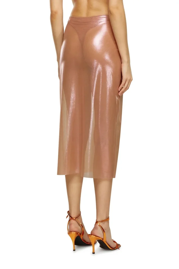 o-moni Jupe midi transparente en tulle enduit brillant
