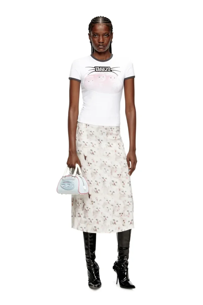 o-rchid-r1 Jupe midi en viscose avec imprimé intégral