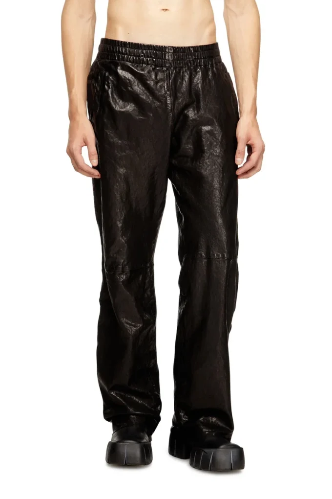p-bru Pantalon élastiqué en cuir bouilli