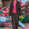 p-bru Pantalon élastiqué en cuir bouilli