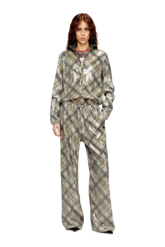 p-erqueen Pantalon à paillettes avec motif à carreaux