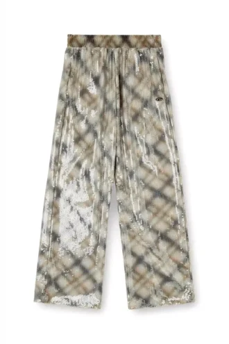 p-erqueen Pantalon à paillettes avec motif à carreaux