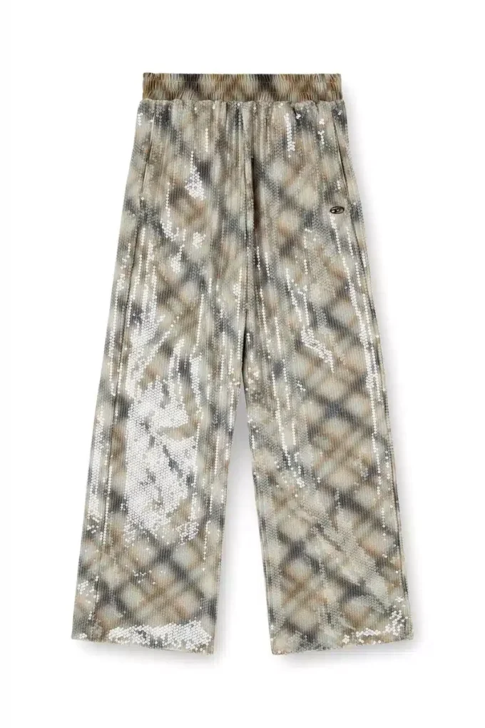 p-erqueen Pantalon à paillettes avec motif à carreaux