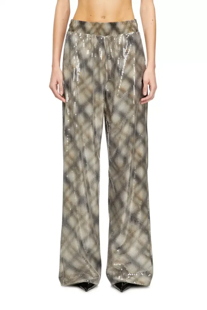 p-erqueen Pantalon à paillettes avec motif à carreaux