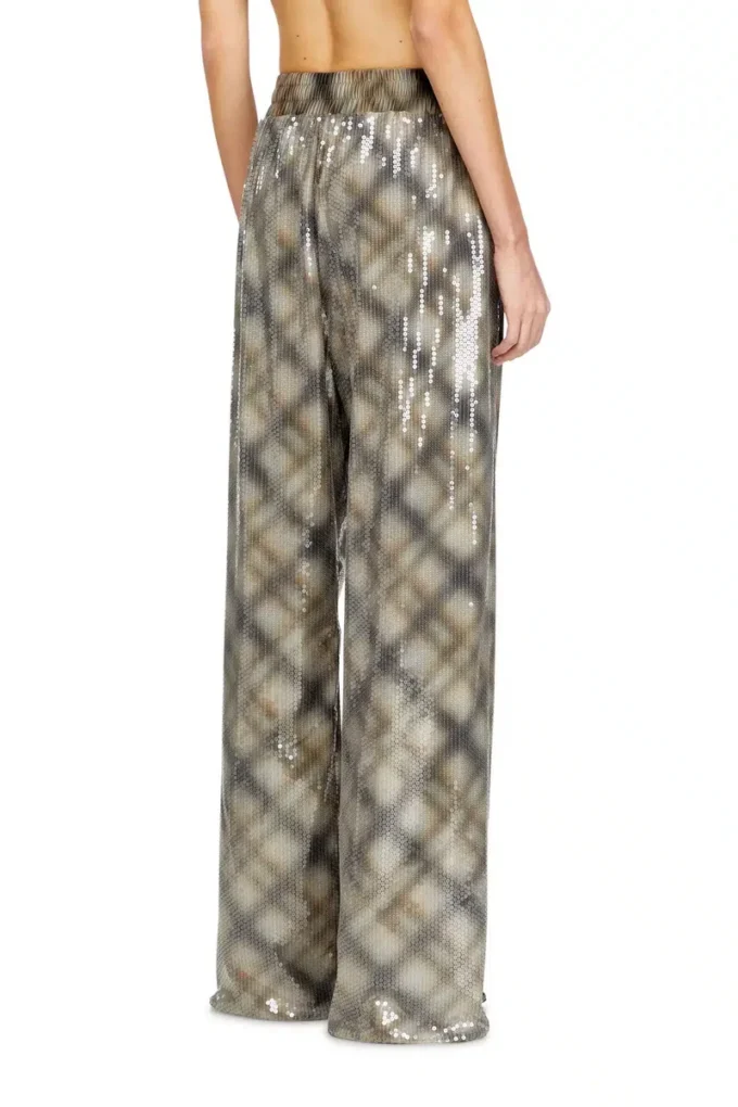 p-erqueen Pantalon à paillettes avec motif à carreaux