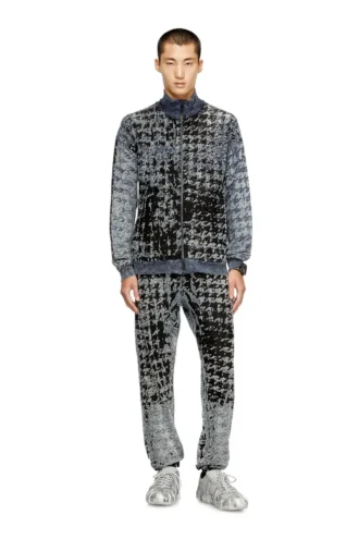p-labis Pantalon élastiqué en pied-de-poule dévoré