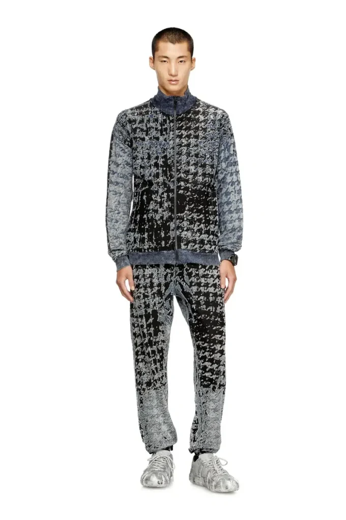 p-labis Pantalon élastiqué en pied-de-poule dévoré
