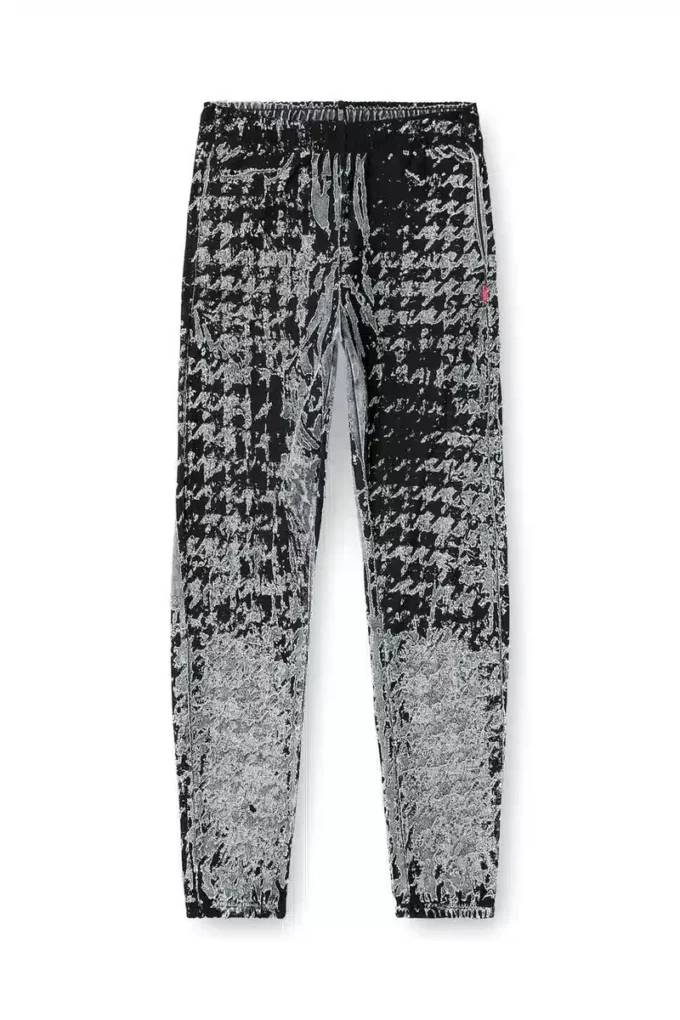 p-labis Pantalon élastiqué en pied-de-poule dévoré