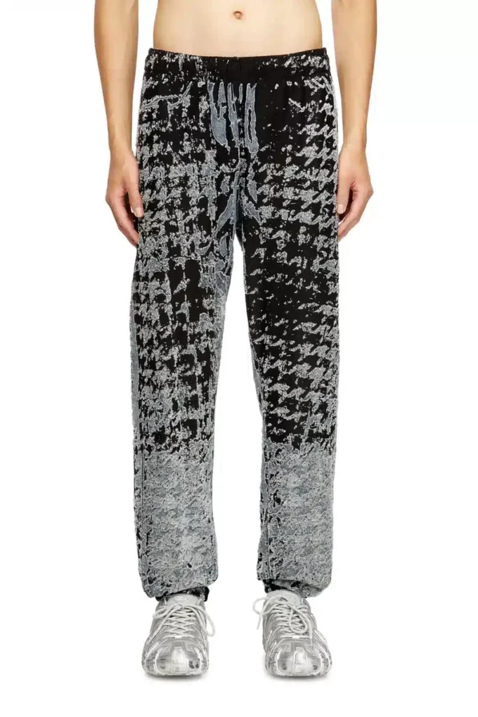 p-labis Pantalon élastiqué en pied-de-poule dévoré