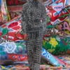 p-labis Pantalon élastiqué en pied-de-poule dévoré