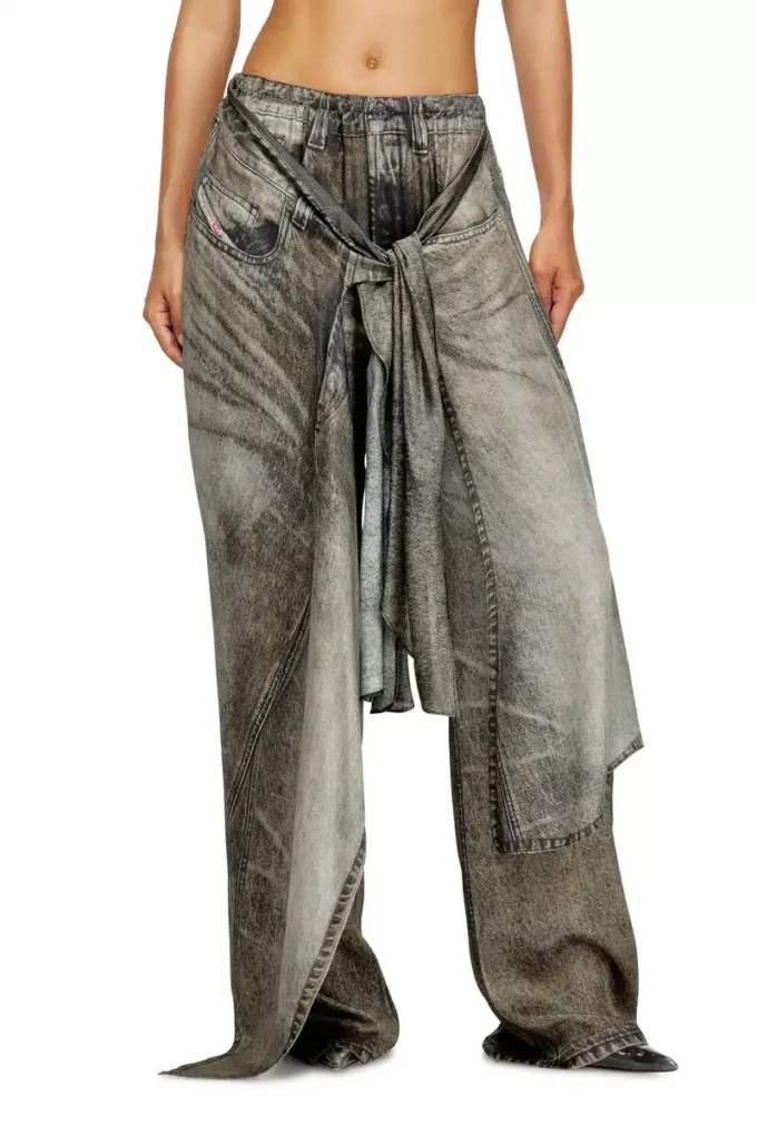 Pantalon cache-cœur p-aloma en viscose aspect denim