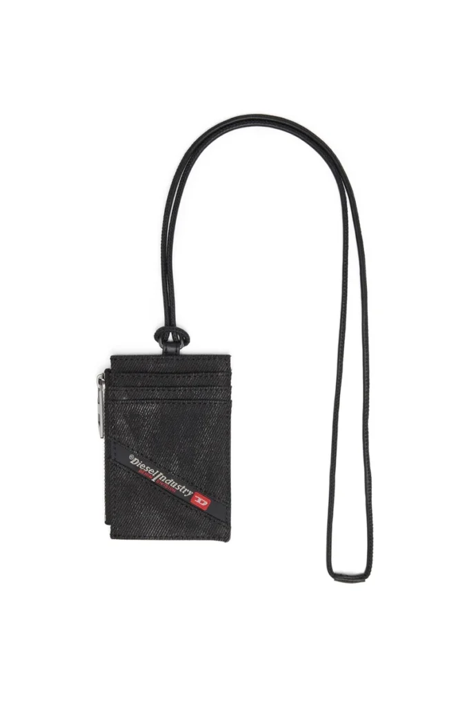 Porte-badge multi-poche Porte-badge en denim avec détails en cuir