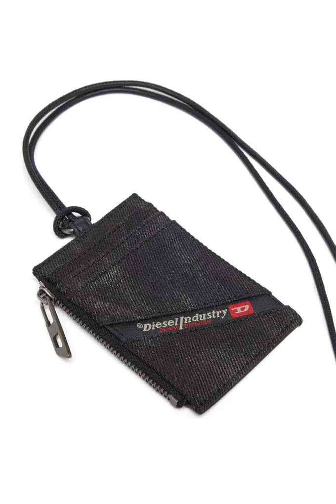 Porte-badge multi-poche Porte-badge en denim avec détails en cuir