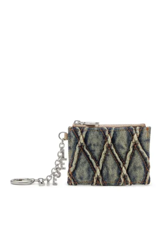Porte-cartes avec chaîne Porte-cartes en denim matelassé à motif argyle