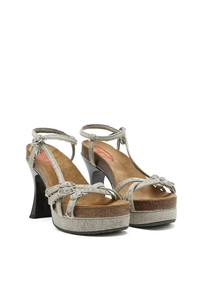 Sandales d-woodstock 105 Sandales à talons compensés D-Woodstock-Strappy en denim