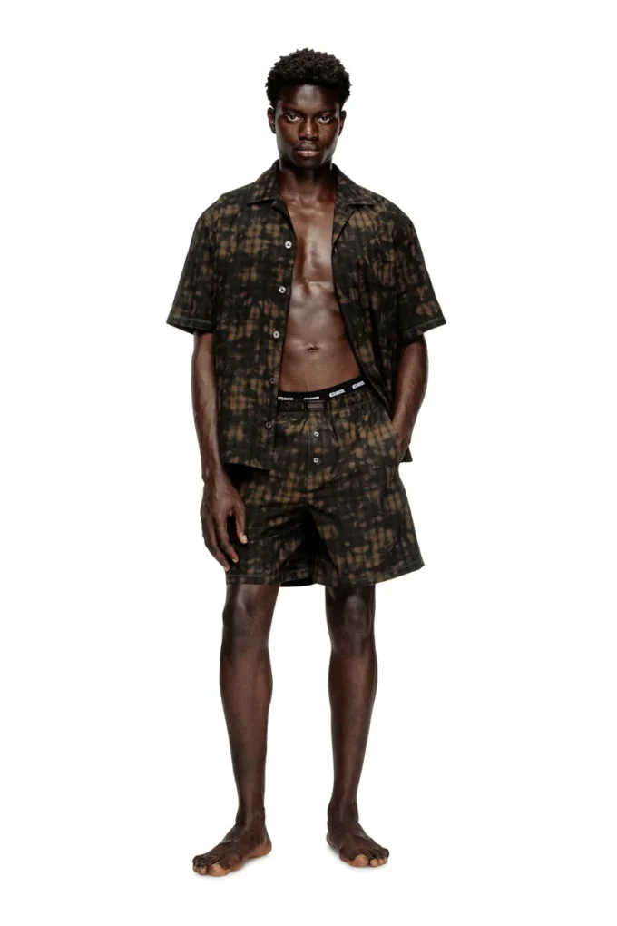 set-horien-utlt Pyjama court en coton à carreaux imprimé nuageux