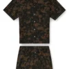 set-horien-utlt Pyjama court en coton à carreaux imprimé nuageux