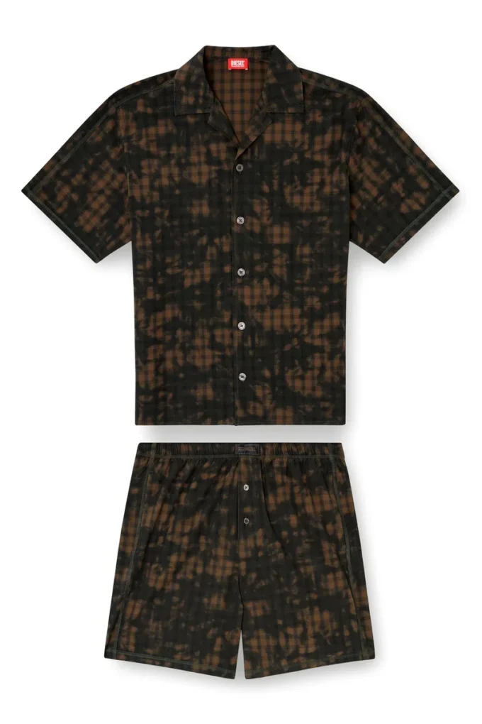 set-horien-utlt Pyjama court en coton à carreaux imprimé nuageux