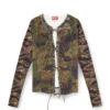 t-afry Cardigan à nouer avec imprimés camouflage mélangés