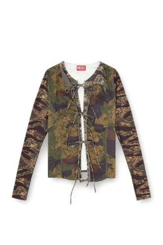 t-afry Cardigan à nouer avec imprimés camouflage mélangés