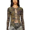 t-afry Cardigan à nouer avec imprimés camouflage mélangés