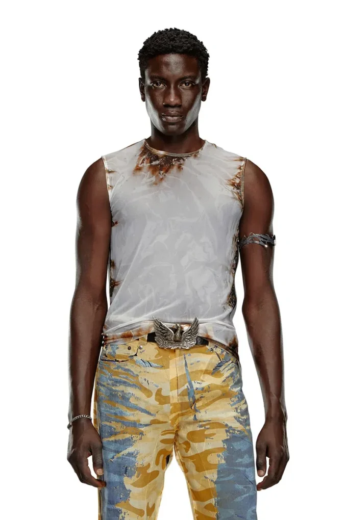 t-bisco-burn-art Top en tulle avec imprimé plastique brûlé