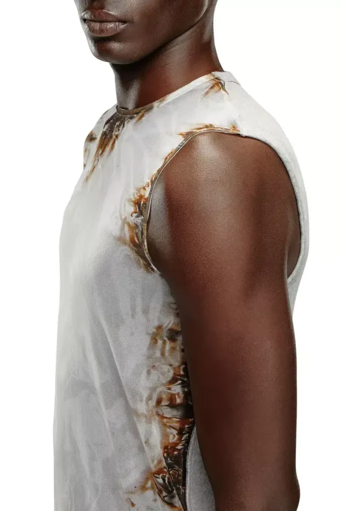 t-bisco-burn-art Top en tulle avec imprimé plastique brûlé