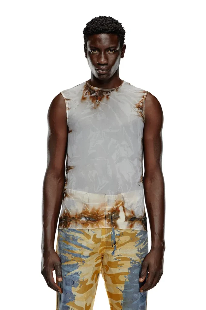 t-bisco-burn-art Top en tulle avec imprimé plastique brûlé