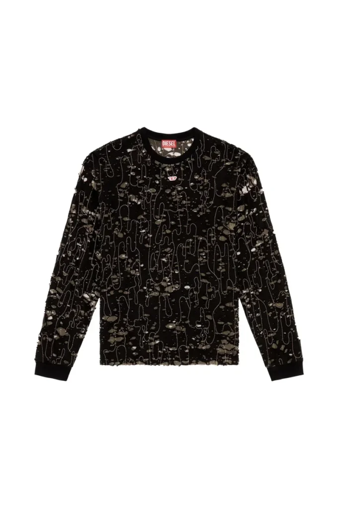 t-boxt-ls-devor T-shirt en tulle avec jersey déchiré