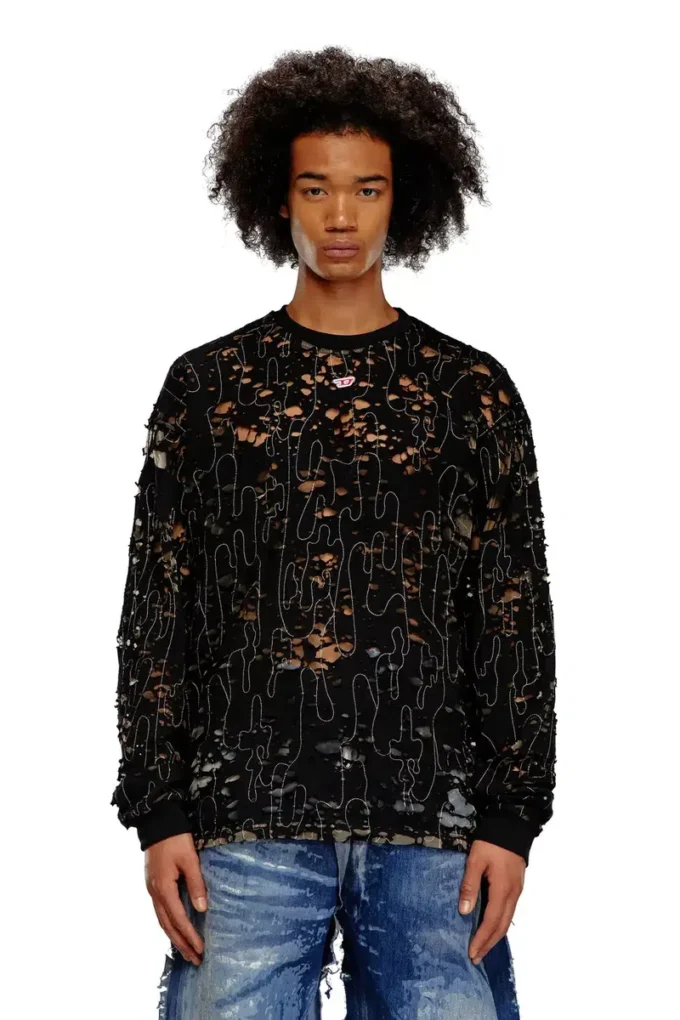 t-boxt-ls-devor T-shirt en tulle avec jersey déchiré