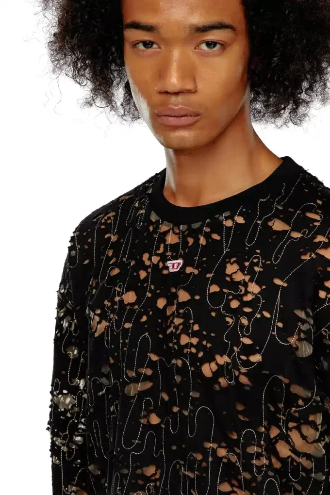 t-boxt-ls-devor T-shirt en tulle avec jersey déchiré