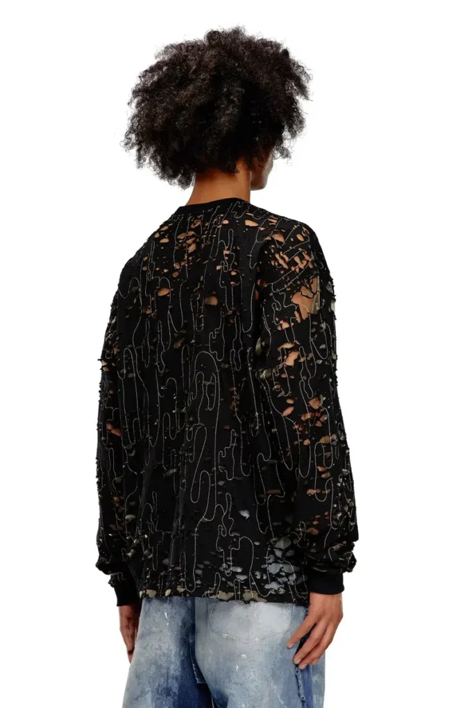 t-boxt-ls-devor T-shirt en tulle avec jersey déchiré