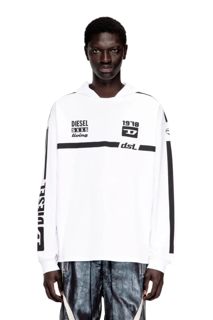 t-boxt-ls-hood-rib T-shirt à capuche avec graphismes contrastés