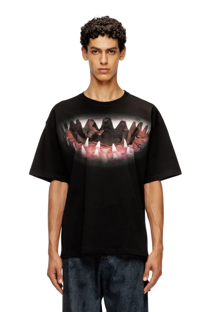 t-boxt-t21 T-shirt en coton avec imprimé bouche de requin