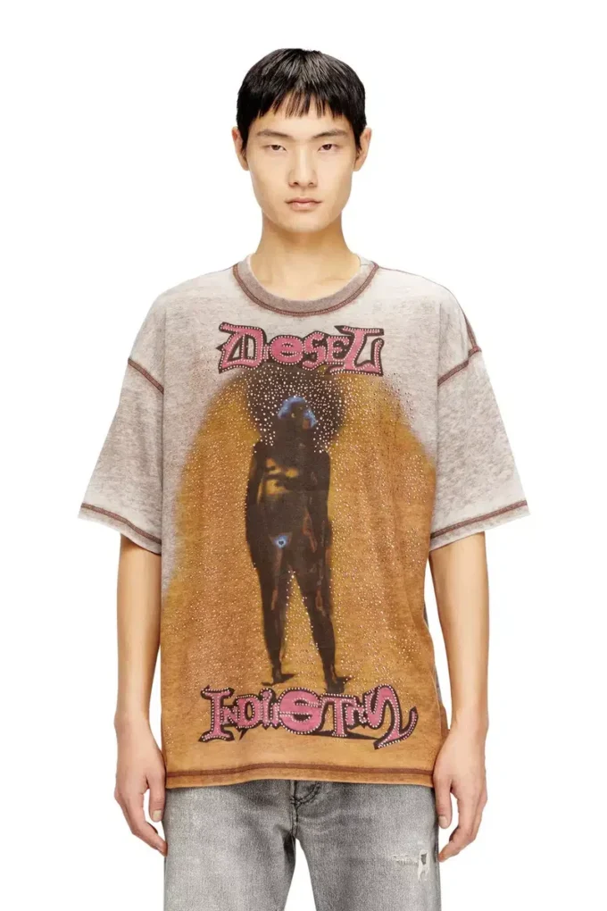 t-boxt-v12 T-shirt ample avec imprimé et clous