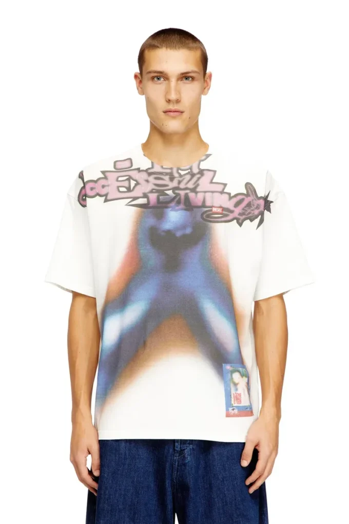 t-boxt-v13 T-shirt ample en coton avec imprimé numérique