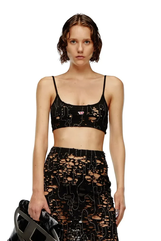 t-bra-dev Top brassière en tulle avec jersey déchiré