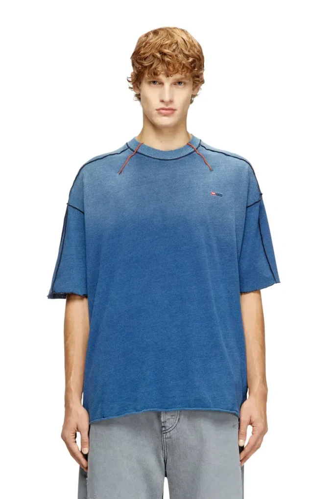 t-craoxt T-shirt en coton avec coutures overlock contrastées