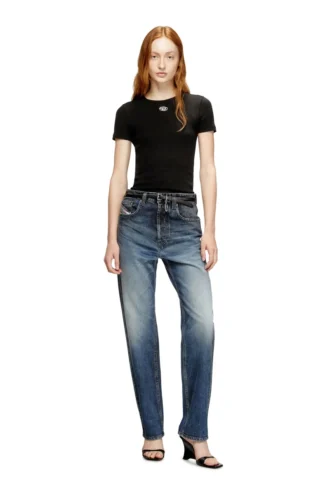 t-ele-long-od T-shirt slim côtelé avec Oval D métallique