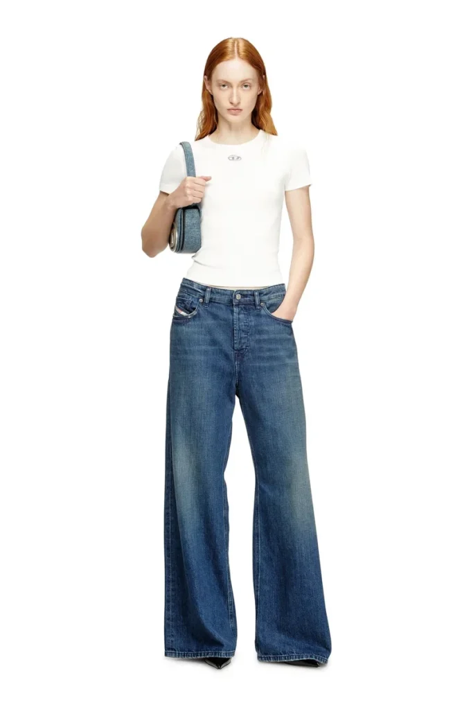 t-ele-long-od T-shirt slim côtelé avec Oval D métallique