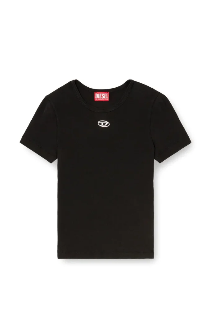 t-ele-long-od T-shirt slim côtelé avec Oval D métallique